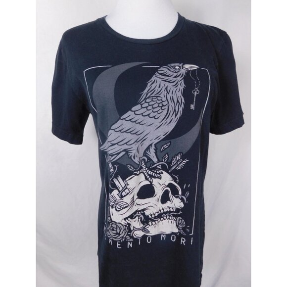 Memento Mori Crow Graphic T-Shirt Size Small Gothic - Picture 2 of 11